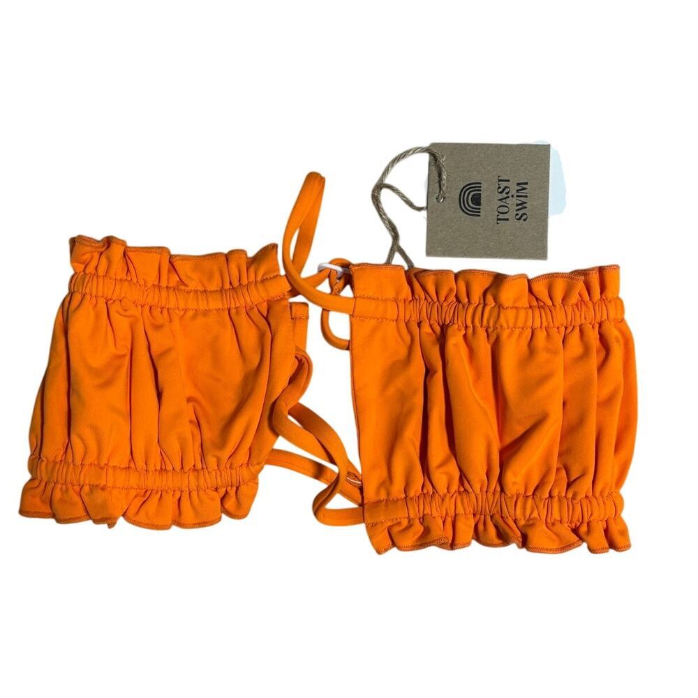 NWT Toast Signature Ruffle Bandeau Top, Open Front, Nectarine‎ Orange, Sz S